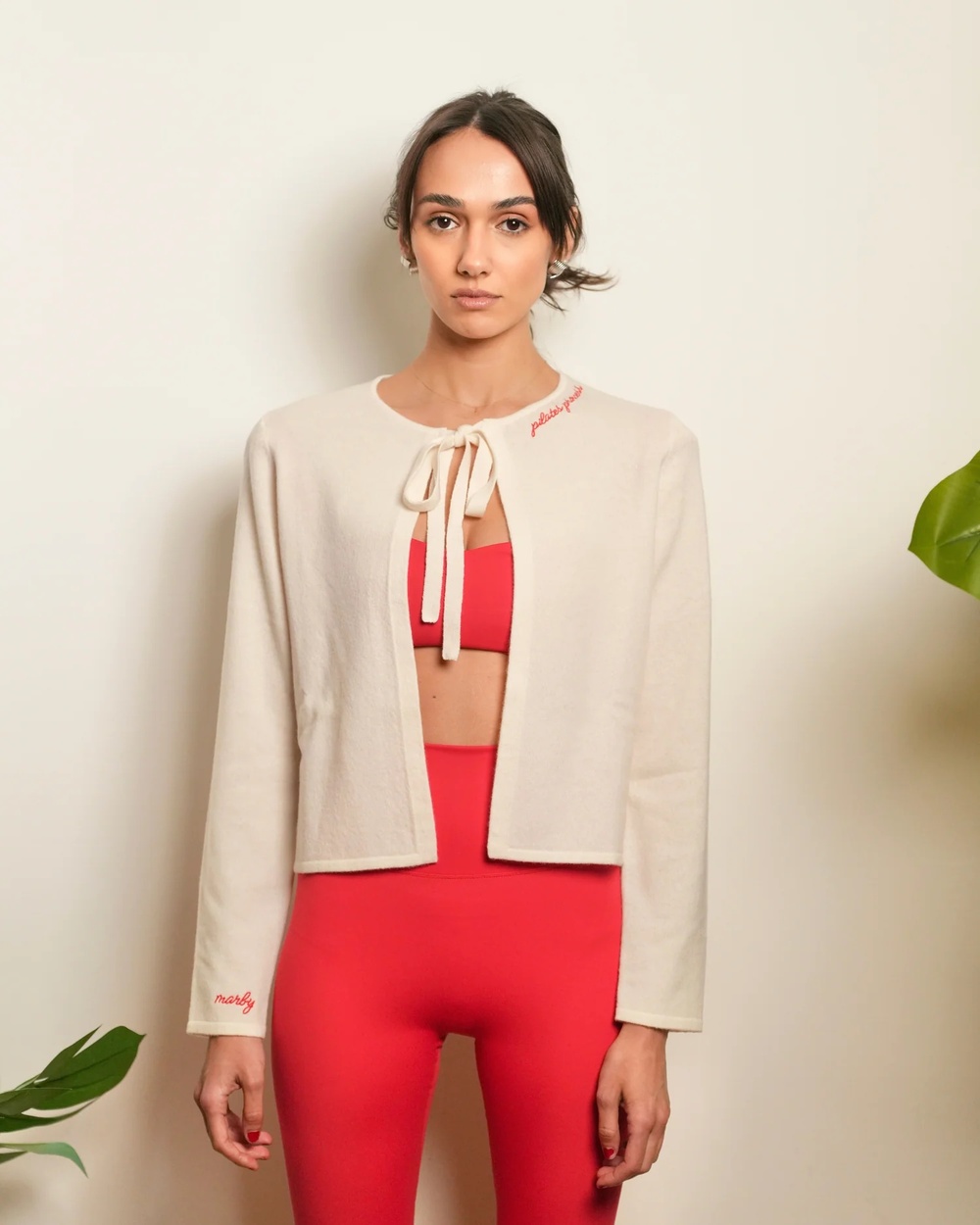 Marby Pilates Princess Tie-Front Wool Cardigan White XS Womens